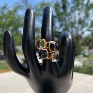 **SOLD**Set of 4 Multi-Colored Sq Cushion 7.65ctw  Gemstone 18k/925 Ring-sz 8